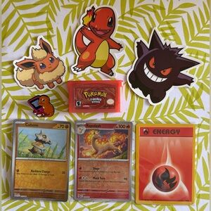 Pokemon Fire Red GBA Bundle with Pokemon Cards, Stickers, and Pin ✨🔥